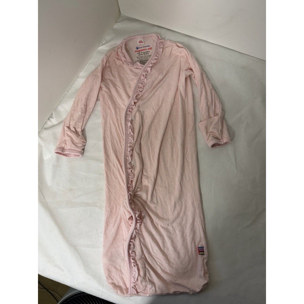 Magnetic Me Modal Newborn Sleeper Gown Soft Sleep Sack Pink Polkadot ruffle 0-3m